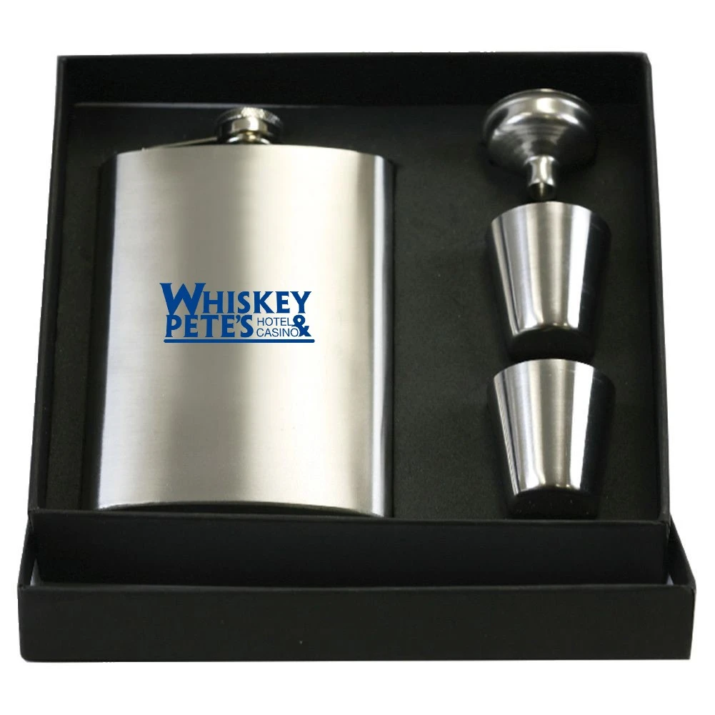 8 Oz. Stainless Steel Flask Gift Set 1 8 Oz. Stainless Steel Flask Gift Set