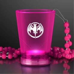 1.5 Oz. Custom Light Up Pink Shot Glass W/ Bead Necklace - Domestic Print