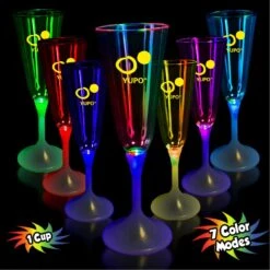 7 1/2 Oz. Pad Printed Light-Up Champagne Flute W/White Base