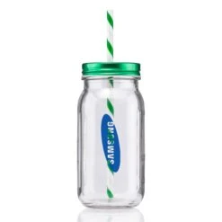 20 Oz Mason Jason With Striped Straw